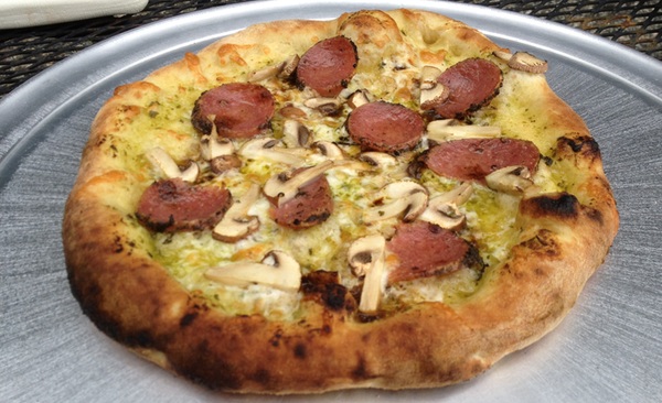 Another olive oil sauce, with salami and mushroom